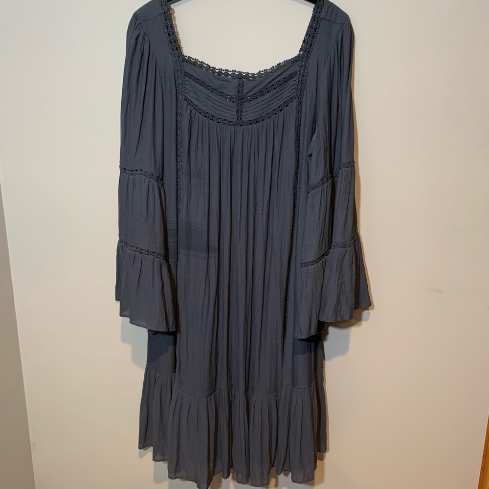 LOFT Gray Boho Peasant Long Sleeve Dress